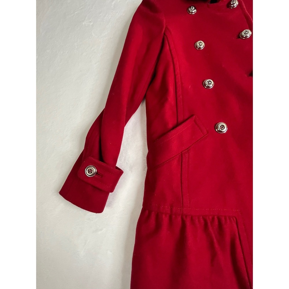 Juicy Couture Red Wool Blend Coat Womens XS Double Breasted Ruffle Hem - Picture 5 of 16
